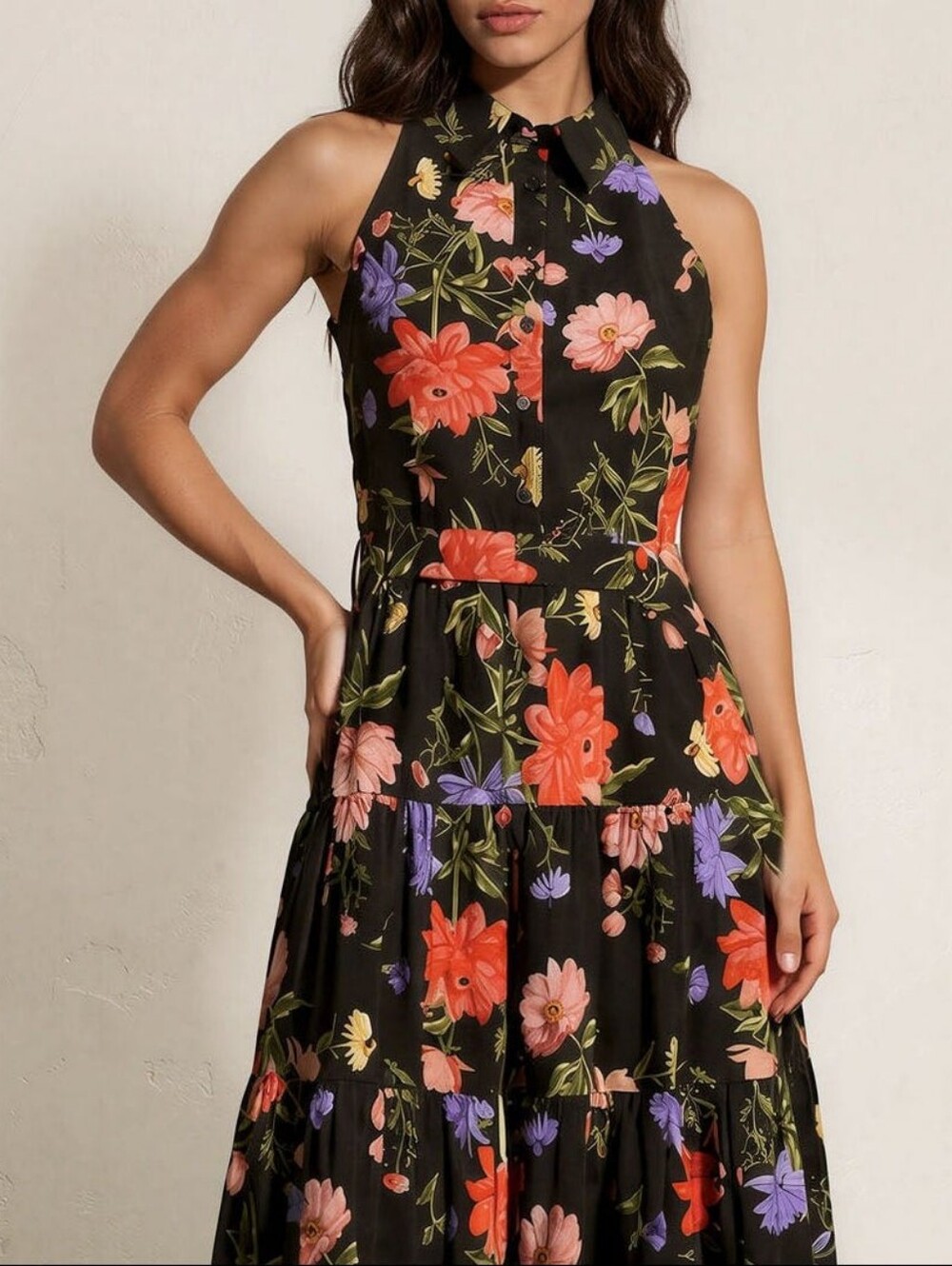 NEW Yumi Kim Black Floral Collared Maxi Dress